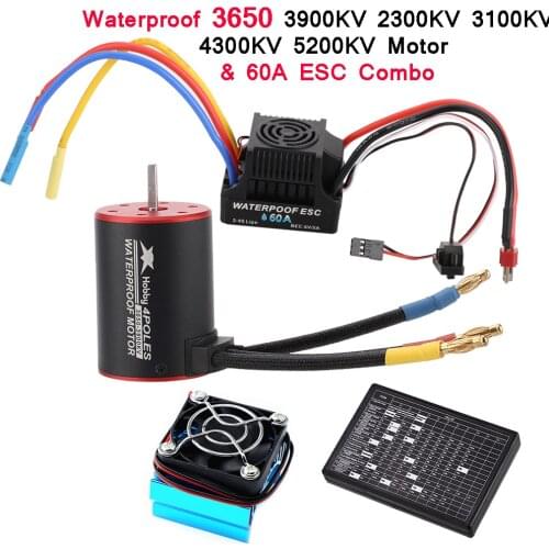 Platinum Waterproof 3650 3900KV 2300KV 3100KV 4300KV 5200KV Brushless Motor & 60A ESC Programmer Combo Set for 1:10 RC Car Boat