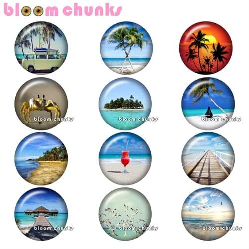 Beach Coconut Tree Round photo glass cabochon demo flat back Making findings 12mm/18mm/20mm/25mm B3301