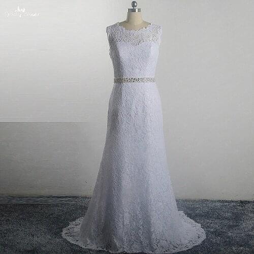 RSW1505 Simple Elegant White Fit And Flare Lace Wedding Dress