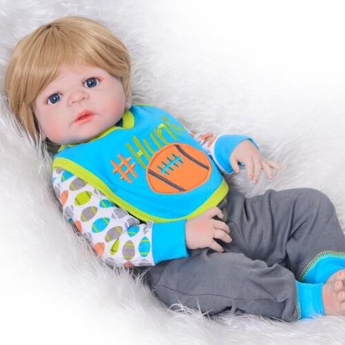 23" Real bebe boy reborn dolls full body silicone reborn baby dolls blond hair child present gift toy menino bonecas