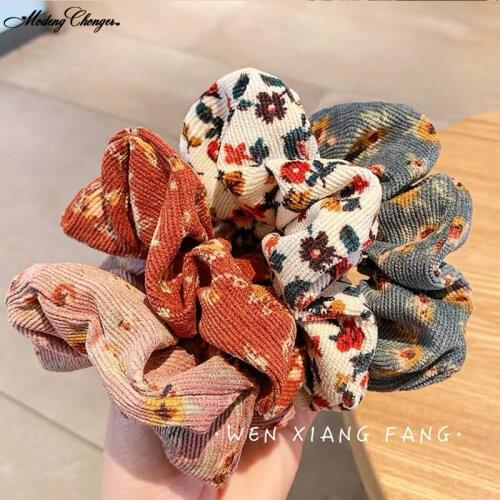 Fashion Simple Fabric Elastic Hair Bands large Hair Scrunchies Printed Corduroy Large Hair Ring For Girls Woman Hair Accessories