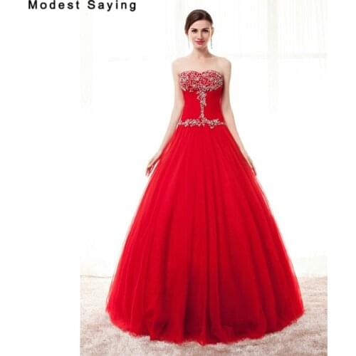 Sexy Red Ball Gown Sweetheart Beaded Crystal Evening Dresses 2017 Formal Women Party Prom Gowns vestidos madrinha de casamento