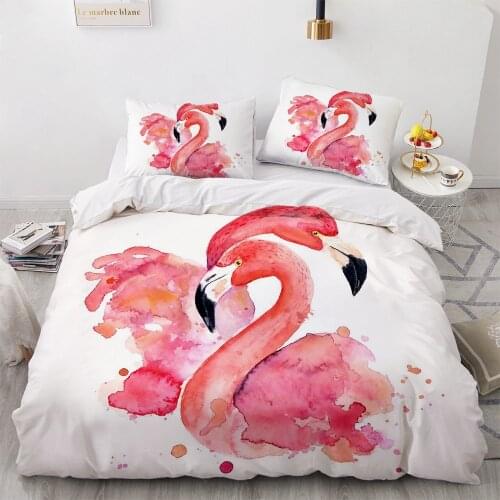 Simple Bedding Sets 3D Flamingo Duvet Quilt Cover Set Comforter Bed Linen Pillowcase King Queen Full Double 180x210cm Size
