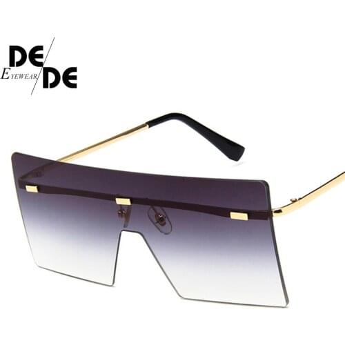 The New big one piece lens sunglasses women square blue pink brown metal rimless sun glasses for men male 2018 uv400