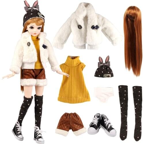 UCanaan 1/3 BJD Doll Clothes Suit 60CM Dolls Accessories Coat Wig Shoes Stocking Hat Dress Up Toys Accessories