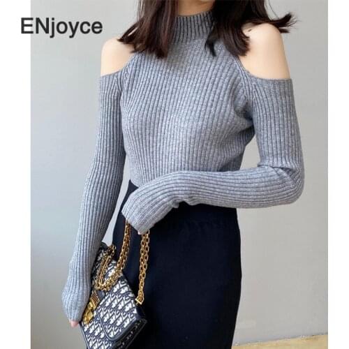 2021 Spring Fashion Korean Style Slim Knitted Sweaters Women Sexy Off Shoulder Long Sleeve Pullovers Female Casual Sweater Tops