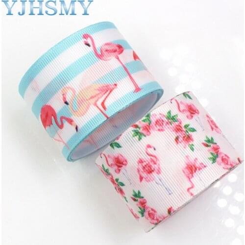 YJHSMY G-18623-566,38 mm 5 Yards Flamingo Printed grosgrain ribbons,DIY handmade Hair accessories Material wedding gift wrap