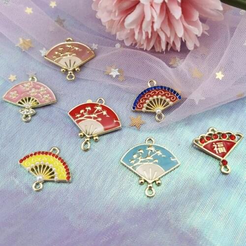 Chinese Style Alloy Jewelry Accessories Double Pendant Diamond Plum Blossom Fan Diy Earrings Necklace Pendant