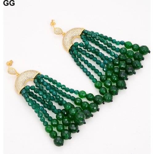 GuaiGuai Jewelry Round Green Jade CZ Gold Plated Stud Earrings for women