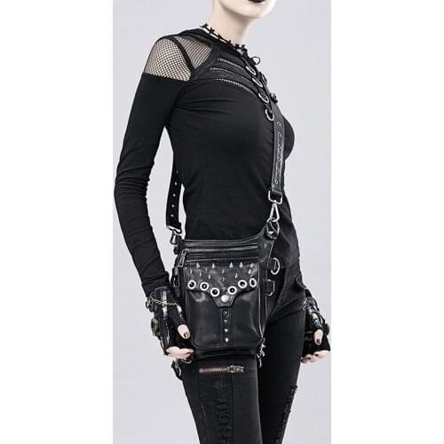 Women Men Black PU Punk Leg Bag Waist Fanny Pack Belt Military Motorcycle Multi-purpose Rivet Messenger Shoulder Bags Duffle Bag