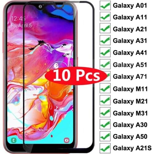 10Pcs Tempered Glass On For Samsung Galaxy A51 A71 A01 A11 A21 A31 A41 Screen Protector Glas A21S M11 M21 M31 A30 A50 Protective