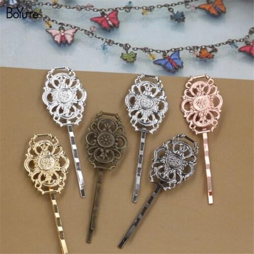 BoYuTe 20Pcs 30*20MM Filigree Flower Hair Barrette Hair Clip 6 Colors Plated Women Hair Accessories