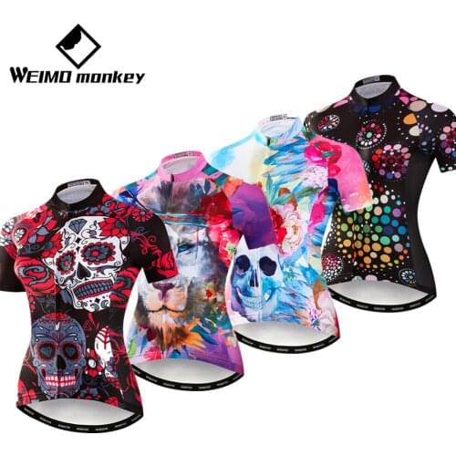 2019 Cycling jersey Women Bike jerseys Short sleeve MTB Top Maillot Pro Team Summer racing Road Mountain sports shirt Skull pink