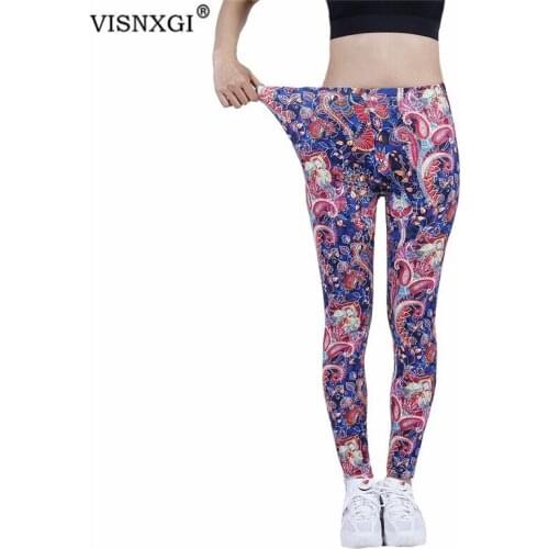 VISNXGI Graffiti Leggings For Women High Waist Fitness Push Up Ladies Red Blue Cashew Flower Workout Pants Polyester New Bottom