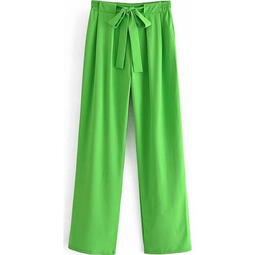 Za Women 2021 Wide-leg High Waist Lace Up Trousers Side Pockets And False Welt Pockets At The Back Female Ladies Pants
