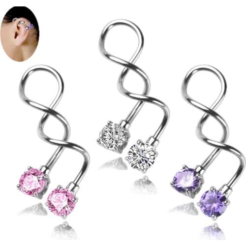 1PCS 2019 New personality Multicolor Crystal Stainless Steel Ear clip Fashion Stud Earrings Women Men Piercings Fashion Jewelry
