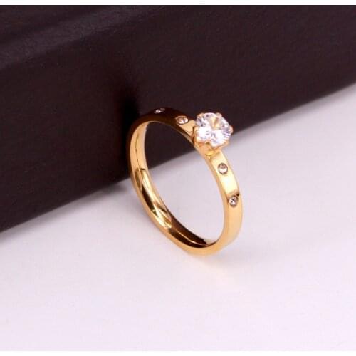 Romantic Love Wedding Engagement Jewelry Titanium Steel Rose Gold Shining Zircon Ring Lady Crystal Ring Couple Ring