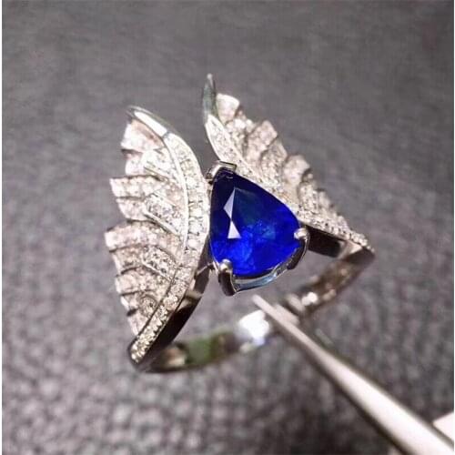 Per jewelry Natural real sapphire crown style luxury ring Free shipping 925 sterling silver 0.8ct gemstone R912247