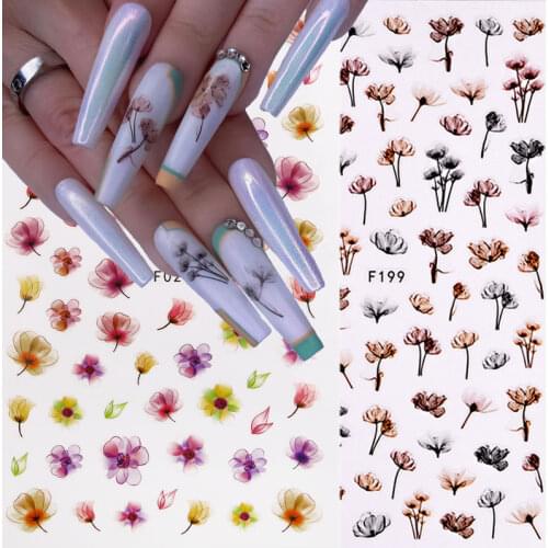1pcs 3D Nails Art Stickers Colorful Flower Designs Water Transfer Decals Adhesive Sliders Nail Art Decorations Manicure Sticker