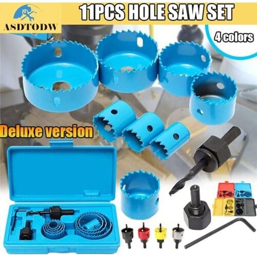 11pcs/set Hole Saw Cutting Set Kit Tools 19-64mm Wood Metal Alloys Circular Round with Case
