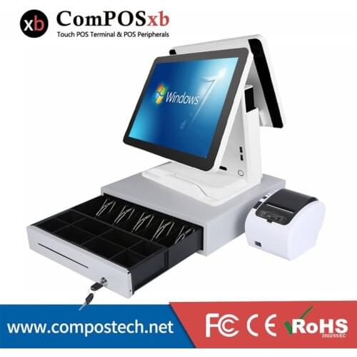 15 inch dual screen pos terminal all in one pos pc touch screen pos system whole set for restaurant cash register