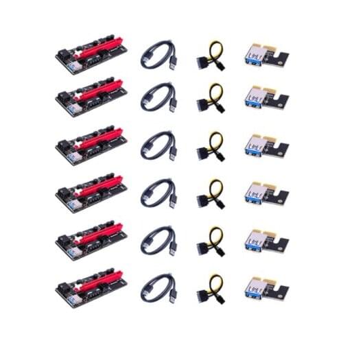6pcs Newest VER009 USB 3.0 PCI-E Riser VER 009S Express 1X 4x 8x 16x Extender pcie Riser Adapter Card SATA 15pin to 6 pin Power