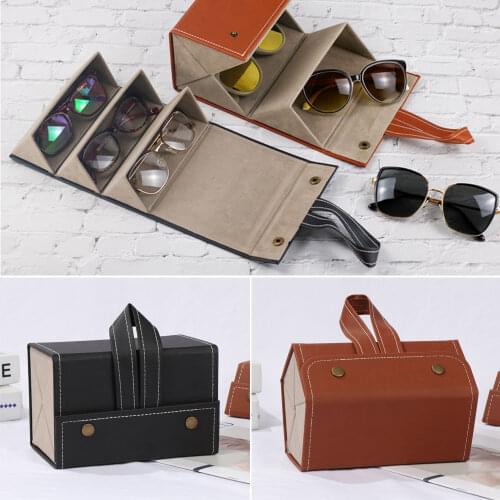 6 Cells Multi-slot Portable Glasses Organizer Display Box Travel Folding PU Leather Case Multifunctional Handmade Glasses Case