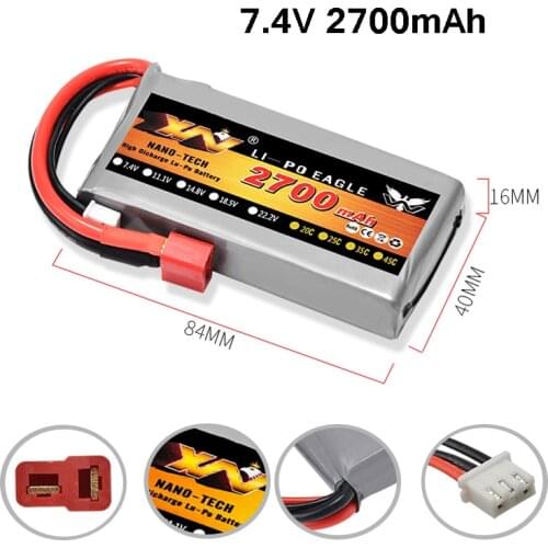 Upgrade 7.4V 2700mAh RC Lipo Battery 2s 40C Max 60C For Wltoys 12428 12423 RC Car 03 Q39 FY07 High Capacity Spare Part Battery