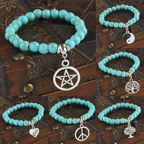 Bespmosp Charm Blue Beads Bracelet Bangle Yin Yang Angel Wings Heart Dog Tags Animal Footprint Women Pendant Jewelry Wristband