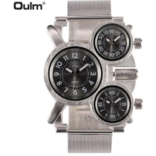 Oulm Watch Mens Watches Top Brand Luxury Sport Watches For Men 3 Time Zone Quartz Watch Men Military Watches Reloj Hombre