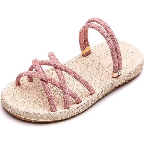 CUZULLAA Girls Breathable Strip Beach Sandals Kids Summer Gladiator Shoes 2020 Children Soft Bottom Roman Sandals Size 26-36