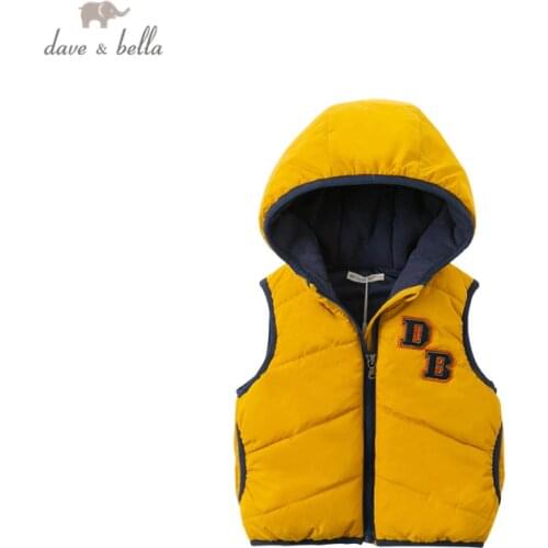 DBA14667 dave bella winter kids boys casual letter padded pockets button coat children fashion sleeveless vest