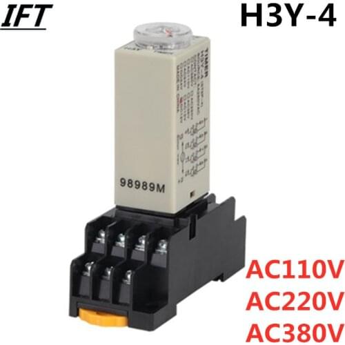H3Y-4 Power-on Delay Rotary Knob 1S/5S/10S/30S/60S/3M/5M/10M/30M Timer Time Relay AC 110V 220V 380V 14 Pin with Base PYF14A