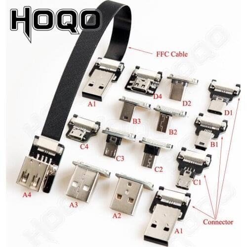 Ribbon Flat FPV Micro-USB Connector Flexible Cable Raspberry Pi 4 Micro USB/Mini USB Male to Male 90 Degree FFC 20pin Flexible