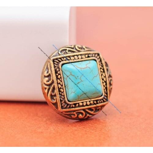 Lot 10X 25MM Vintage Brass Engraved Floral Square Light Blue Real Stone Conchos for DIY Leathercraft Backpack Luggage Bag Decor