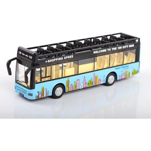 Simulation Of Double Deck Open Air Bus Model Music Light Return Force Alloy Toy Car Model Boys Birthday Christmas Gift Blue