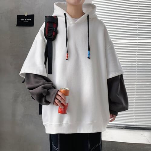 2021 Hoodie Men Spring Autumn Fashion Harajuku Patchwork Casual Oversized Hoodies Hip Hop Sweatshirt Mens Streetwear 7 Colors