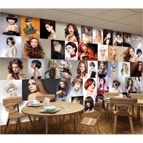 Beibehang Mural wallpaper custom European and American popular hair style design barber shop hairdressing tool decoration mural