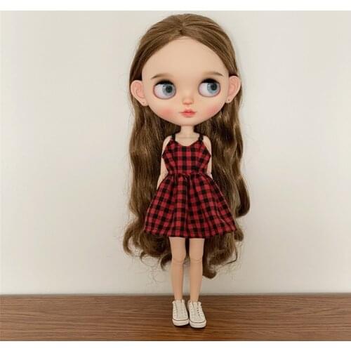 New Doll Blyth Clothes Red Grid Dress for Barbies,ob24,azone,Blyth Bubble Skirt for 1/6 Doll Clothing Accessories