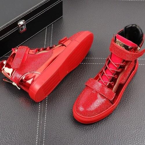 New Luxury charming Men showy rhinestone Casual high top shoes Flats Male Designer prom sneakers Loafers Shoes