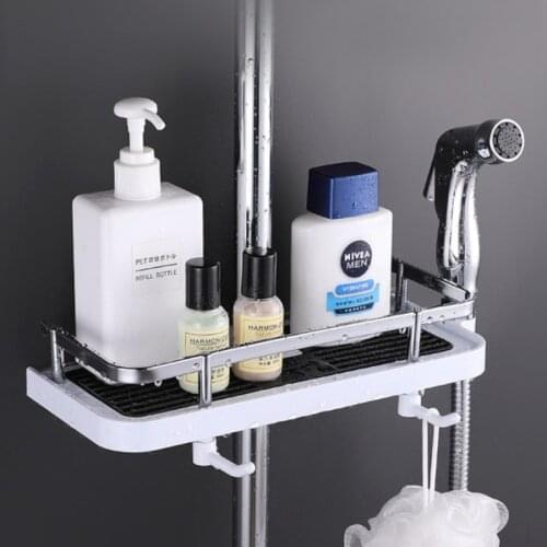 Punch-Free Bathroom Shower Shelf Bathroom Organizer Storage Rack Toilet Square Soap Tray Shower Lift Rod Storage Accessories