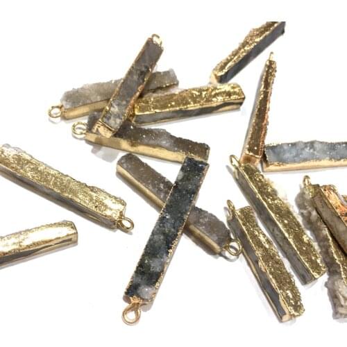 Natural Stone crystal rectangle Pendants Crystals Cluster Necklace Pendant for Jewelry Making DIY Necklace Accessories 6x35mm