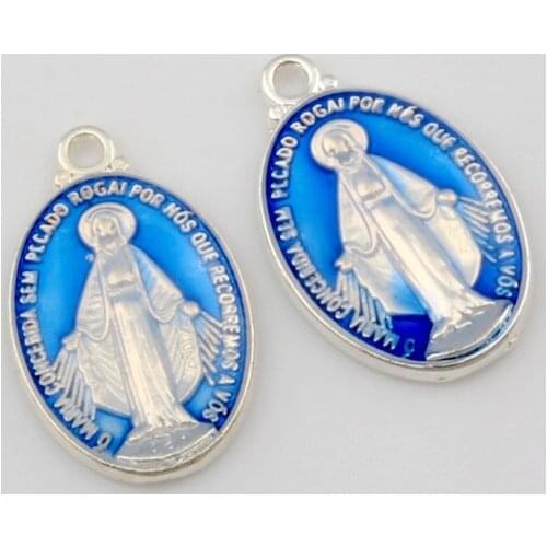50Pcs Blue Enamel madonna Charm Pendants Religion DIY Jewelry Fit Pendants Necklace Christmas jewelry gift A-574