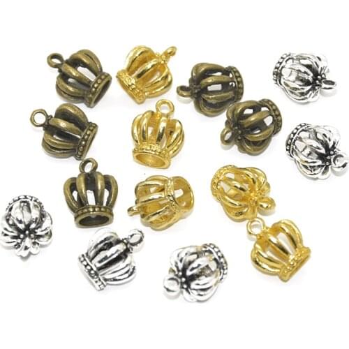 15pcs Wholesale Three Color 3D Crown Charms Zinc Alloy Metal Pendants For DIY Handmade Jewelry Accessories Making 14*11mm