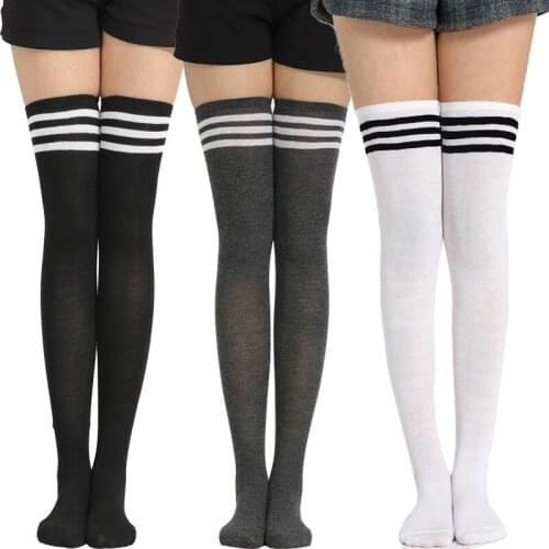 Three Bar Knee Socks Women All-Match High Hose Dance Party Costume Cosplay Sexy Stockings Thigh High Socks Female Long Socks