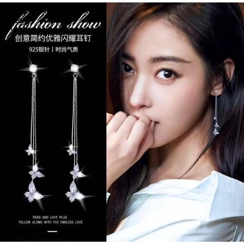 Earrings female temperament Korean simple butterfly long pendant Super fairy earrings Face thin sterling silver earrings 267