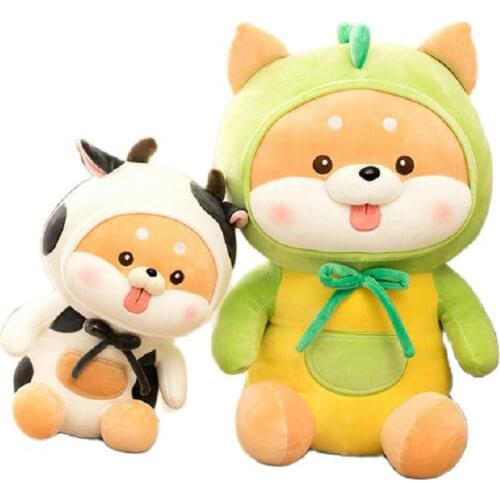 Cute Cosplay Unicorn Shiba Inu Dog plush toy Stuffed Cow Dinosaur Cloth Dressing Dog Doll toy for Children High Quality Animals