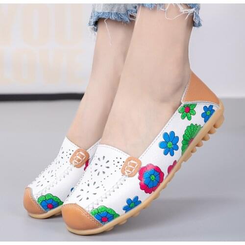 Women Shoes Print Mixed Color Flat Confortable Shoes Women Hollow Out Women Flats Round Head Ladies Loafers Fashion Female Shoes