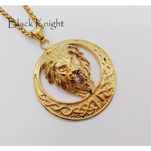 Vintage stainless steel Animal lion head pendant & necklace mens fashion hip hop rock CZ stone circle lion necklace punk jewelry