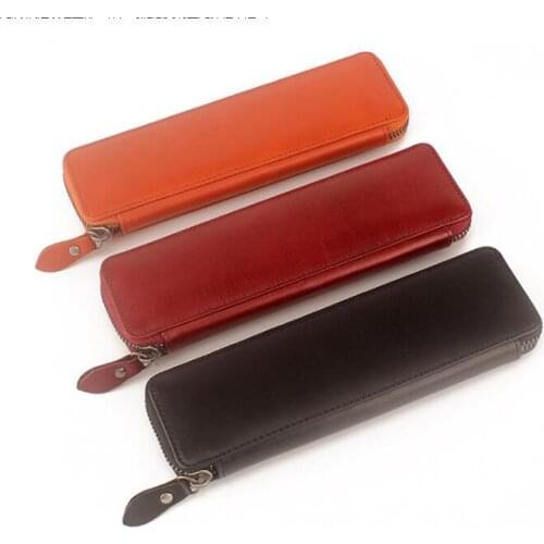 Vintage Genuine Leather Pencil Bag Large Capacity Zipper Pen Case Stationery Student School Office Supplies Exquisite gift